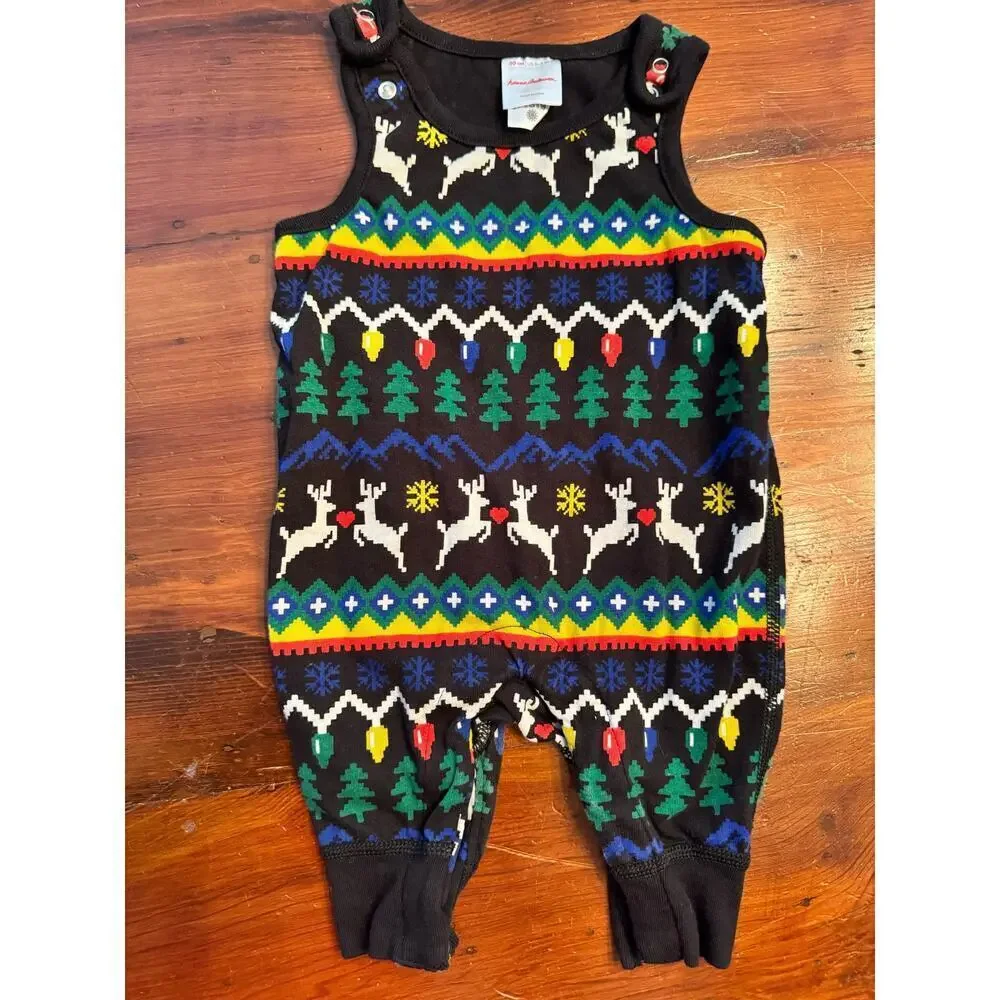 Hanna Andersson Fair Isle Romper Christmas Reindeer Tree Unisex 0-3 mo